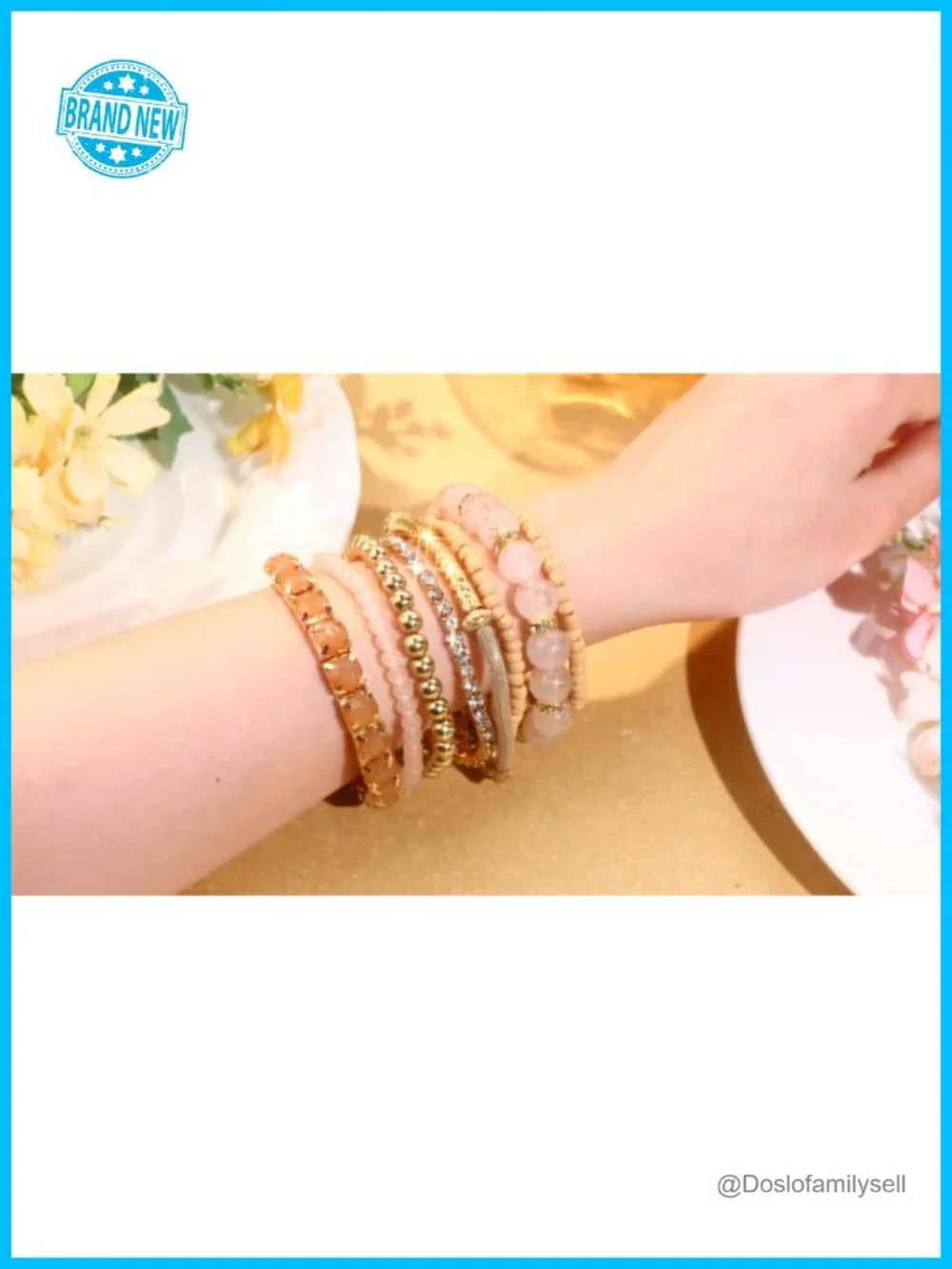 32-Piece Layered Stretch Beaded Bracelets Set Bohemian Crystal Alloy Jewelry